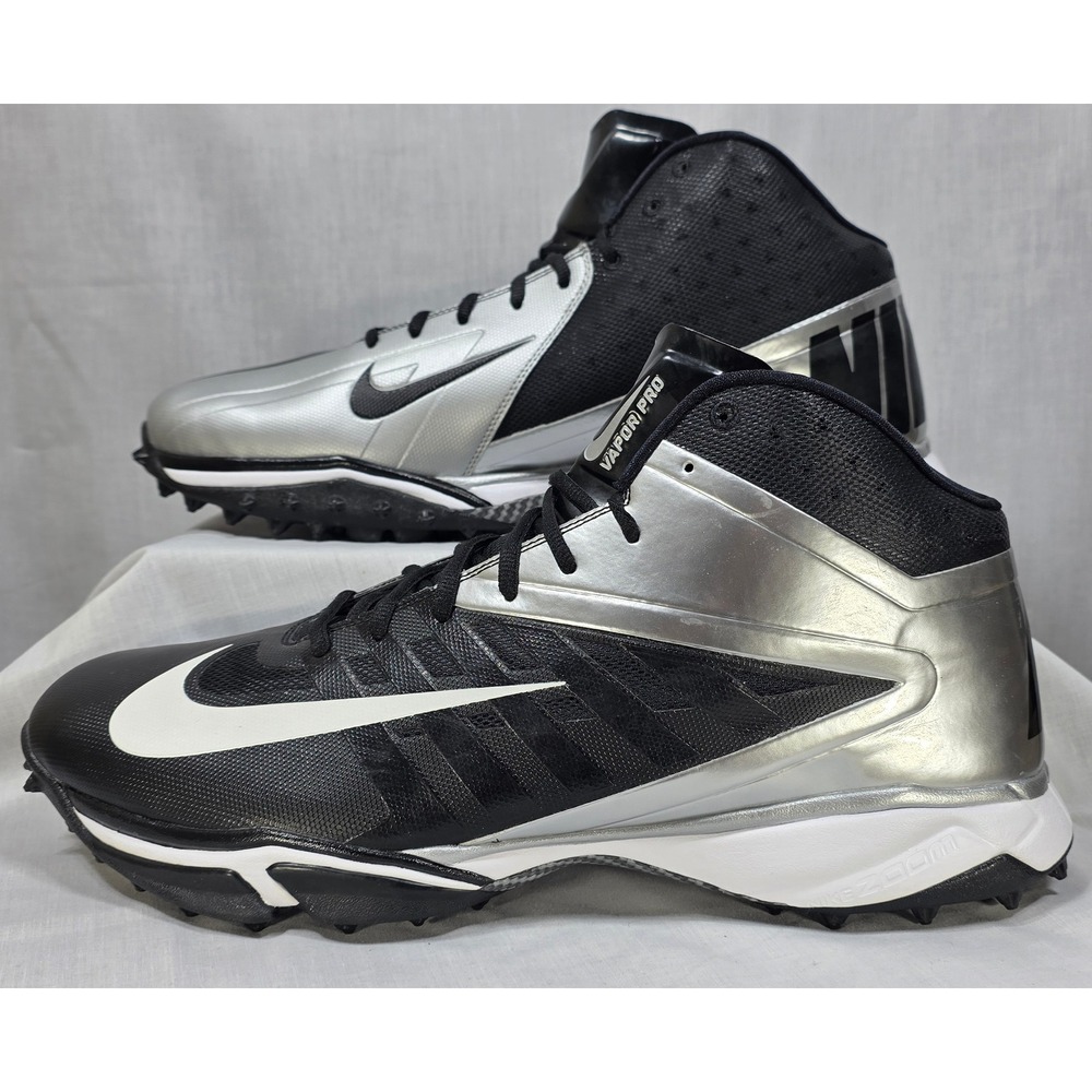 Nike Zoom Vapor Pro Mid Turf Football Cleats Silver Black 527879-010 Mens 17